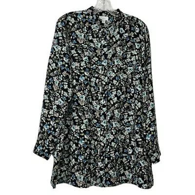 J. Jill  Blouse Women's M Button Tiered Hem Black Floral • $20.30