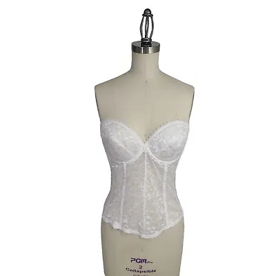 Vintage Carnival White Lace Longline Bra Strapless Low Back USA Union Made | 36C • £24.08