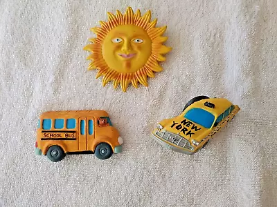 3 Refrigerator Magnets - NY TaxiSchool Bus Sun - Good Cond • $6