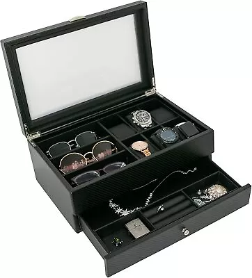 Watch Sunglasses Box Case Organizer 6 Watch Slots 3 Glasses Storage Valet Drawer • $49.99