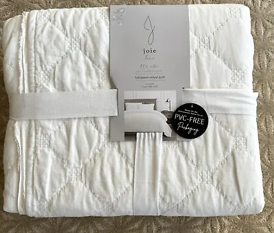 Pure Cotton Velvet White Quilted Full Queen Quilt Only Raw Edge Washed Joie NWT • $131.99