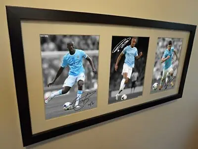 Signed Autographed Manchester City Photo Picture Frame Kompany Toure And Aguero • £35