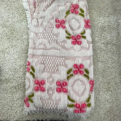 Vintage Morgan Jones Chenille Bedspread Full Pink Floral 100 In X 42 In • $74.99