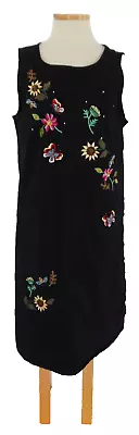 Quacker Factory Black Embroidered Floral Sleeveless Jumper Dress Pockets Size 1X • $19