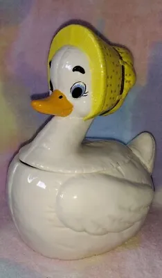 Vintage Ceramic Mother Goose / Duck With Yellow Bonnet Cookie Jar 11  • $15