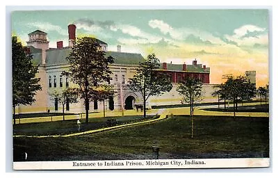 Michigan City IN Postcard- ENTRANCE STATE PRISON People Horse Trees • $9.99