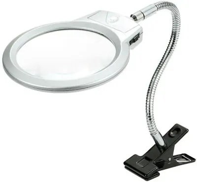 Illuminated Magnifier Magnifying Glass Lamp Metal Hose LED Table Reading Light • £13.99