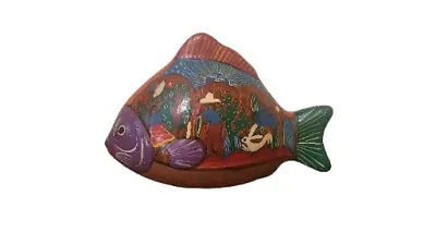 Talavera Mexican Pottery Fish With Colorful Sun Village Scene Handpainted VTG • $18.90