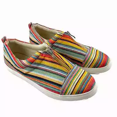 Volatile Multicolor Striped Canvas Zip Up Slip On Canvas Sneakers Women's Size 9 • $29.95