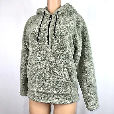 PINK Victoria’s Secret Women’s Sz S Sage Green Half Zip Sherpa Pullover Hoodie • $29.73