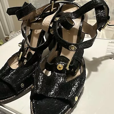 Mulberry Black Crackle Leather Strappy Shoes Heels 39.5. U.K. 6.5 - 7 • £30