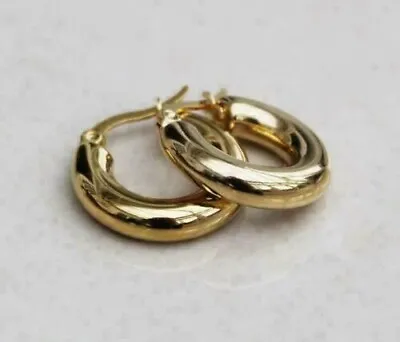 Vintage 14k Yellow Gold Finish Classic Small Chunky Huggies Hoops Earrings • $45.14