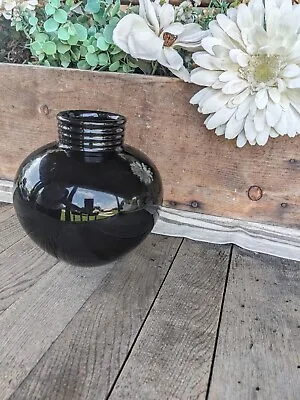 Vintage Haeger Round Shiny Black Glaze Ring Vase • $32