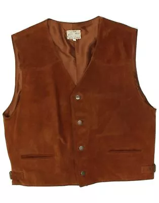 VINTAGE Mens Suede Gilet UK 42 XL Brown Leather QU09 • $26.20