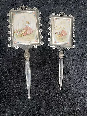 Vintage Children's Clear Plastic Hand Mirror And Brush Set - Little Girl • $9