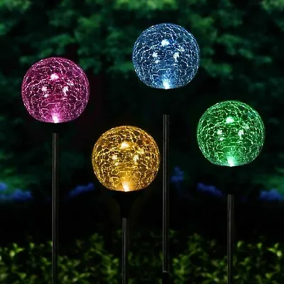 12x Solar Powered Stainless Steel Colour Changing LED Crackle Ball Garden Lights • £29.95