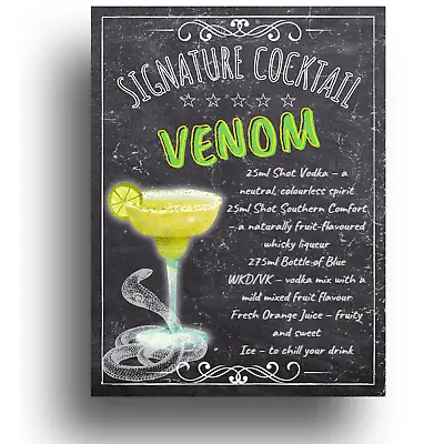 £5.99 • Buy Cocktail Bar Venom Recipe Sign Metal Wall Plaque Poster House Decor Tiki Kitchen