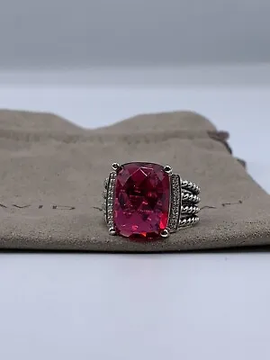 David Yurman Wheaton Ring With Pink Tourmaline & Diamonds 16x12mm Size 5 • $399