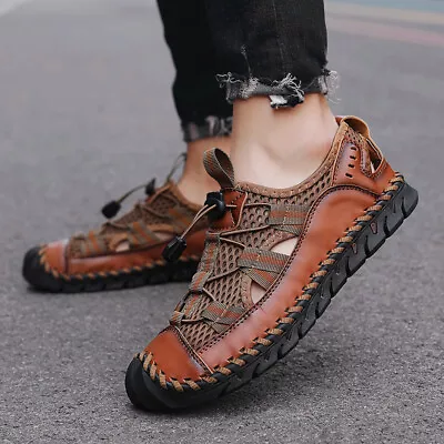 Summer Men's Sandals Hollow Breathable Slip On Flats Outdoor Beach Shoes New • $35.94