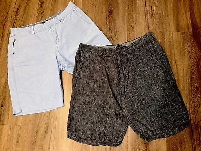 Lot 2 Mens J Crew Chino 100% Cotton Shorts Mens 33 Blue Black Flat Frnt 10.5” • $14.98