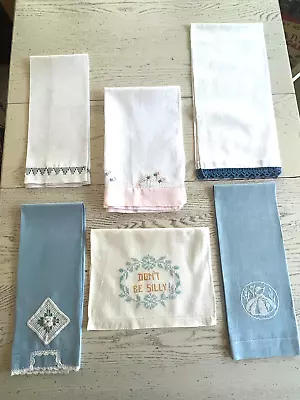 Group Of 6 Vintage Embroidered Guest Towels - Excellent Condition! • $14