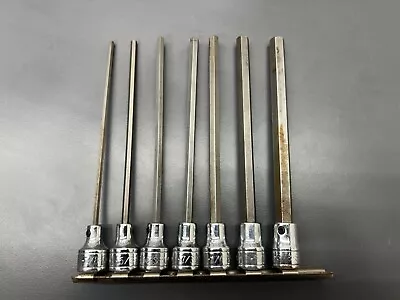 (m) Sk S-k Tools 7pc 3/8  Drive Sae Long Reach Hex Bit Socket Set W Rail Exc Usa • $65