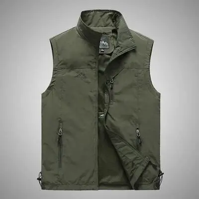 Mens With Pockets Zipper Vest Men Casual Sleeveless Sport Tops Mesh Lining • $21.50