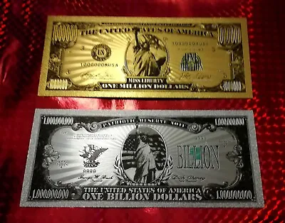 Gold Plated US Dollar 1 Million & 1 Billion 2x  Dollar Bills Foil Banknote Set  • £2.99