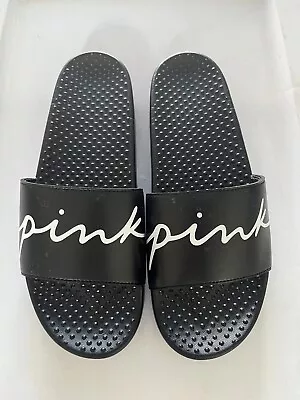 NEW Victoria's Secret PINK Womens Logo Seamless Slides  Black L 9/10 • $24.73