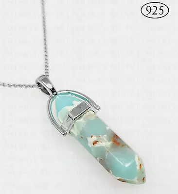 Shoushan Stone Quartz Crystal Gemstone Pendant 925 Sterling Silver Necklace • £4.99