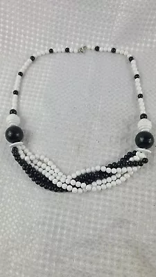 Vintage Black And White Bead Necklace 21  • $9.99