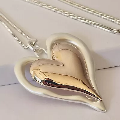 Necklace Pendant Heart Long Silver And Rose Gold Womens Costume Jewellery UK • £14.95