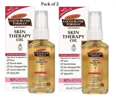 2 X Palmers Cocoa Butter Skin Therapy Oil Rosehip With Vitamin E 60ml/2 Oz Each • £15.99