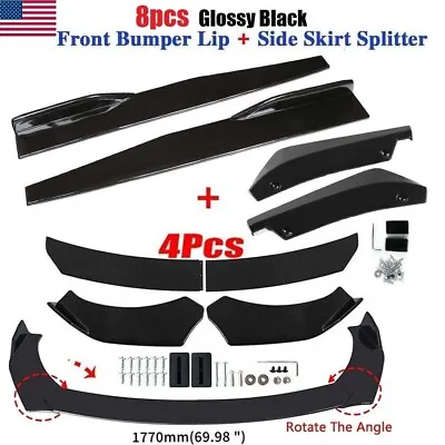 Glossy Black Front Bumper Spoiler Body Kit / Side Skirt /Rear Lip Universal 8PCS • $49.99