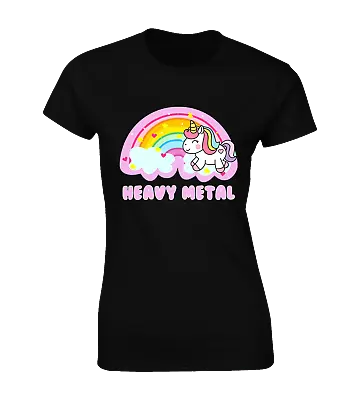 Heavy Metal Unicorn Ladies T Shirt Funny Joke Cute Design Sarcastic Music Top • £7.99