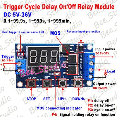 DC 5V 12V 24V Digital LED Cycle Timer Delay Switch Turn Off/On Time Relay Module • £4.30