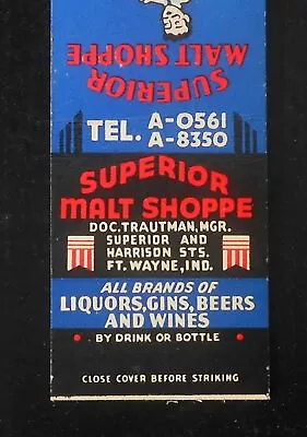 1940s Federal Match Superior Malt Shoppe Gins Beers Doc. Trautman Fort Wayne IN • $5.82