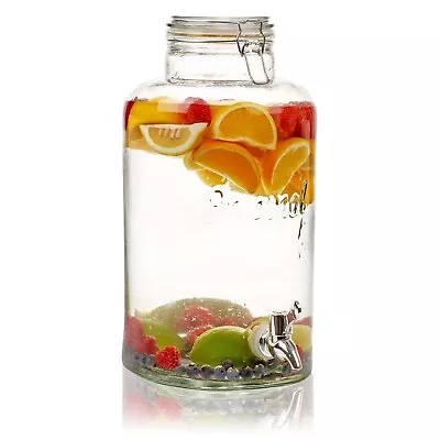 8 Litre Large Clear Glass Beverage Drinks Dispenser With Tap Cocktail Juice Jug • £15.99