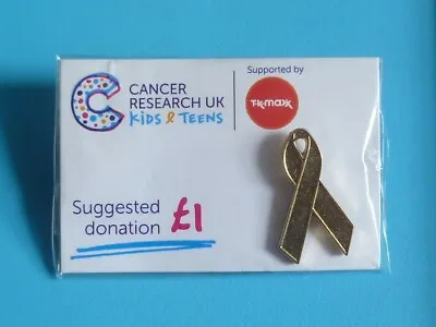 Gold Tone Ribbon Cancer In Kids & Teens Stud Pin Badge Charity • £1.30