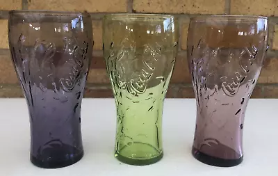 Three Coca Cola Glasses Mixed Colours Tinted • £8
