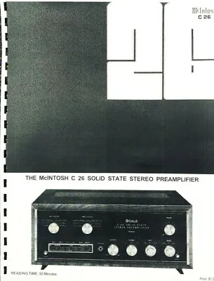 McIntosh Model  C 26 Stereo Pre-Amplifier Owner's Manual • $9.95