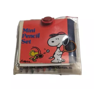 Vintage SNOOPY Mini Pencil Case Set Of Tiny Colored Pencils Butterfly Originals • $7.99