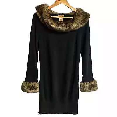  Midnight Velvet Faux Fur Sweater Dress  Women's M  Cotton Blend • $23