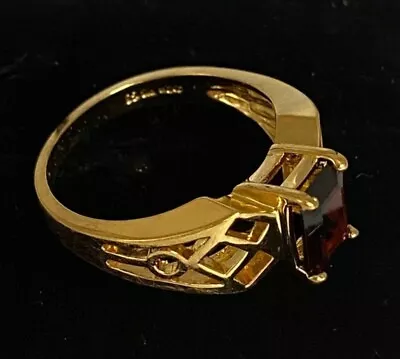 18kt Gold Plate Over 926Garnet Ring Signed  Size 8 Pretty J-156 • $69.99