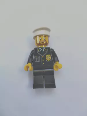 Lego Minifigure_ Town City Police Officer_ Black Uniform/Blue Tie/White Cap • $8