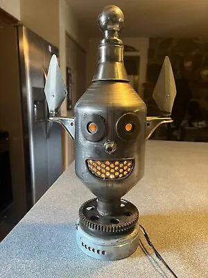 OOAK 19  STEAMPUNK ROBOT Monster ALIEN Metal Table LAMP Madefrom Car Parts WORKS • $199.99