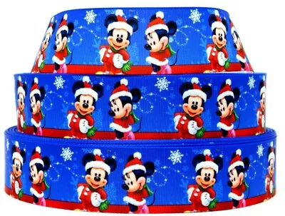 Grosgrain Ribbon 7/8  & 1.5  Christmas Minnie & Mickey Mouse Snowflake Printed. • $0.99