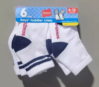 Hanes Boys' Size 6-12 Months Crew Socks W/ Gripper Bottoms 6 Pair Pack • $14.95