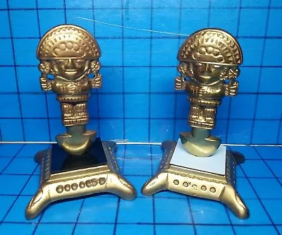 2 Aztec Mayan Brass Columbia Vintage Sculpture Statue Art Man Totem Paperweights • $44