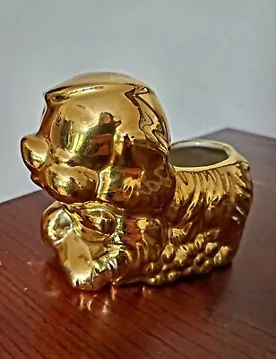 Vintage Ceramic Spaniel Gold Metallic Finish Puppy Planter Midcentury • $9.99